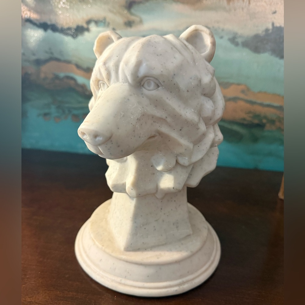 Vintage Bear Head, White Bear Head Bust, Faux Marble Bear Statue